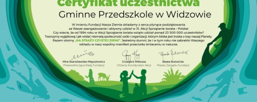 Certyfikat Uczestnictwa w Akcji Sprzątanie Świata 2024