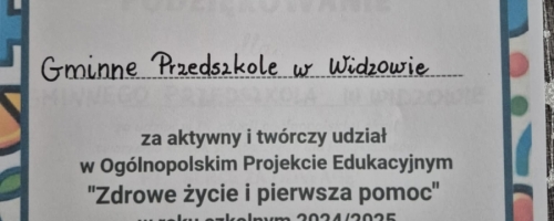 Certyfikat za udział w projekcie edukacyjnym 